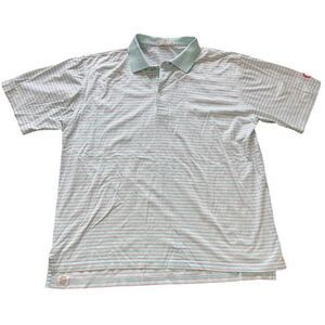 Peter Millar Striped‎ Golf Polo Shirt Mint Green Red Casual Short Sleeve |V1